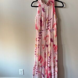 Taylor Pink and Purple Floral Maxi Dress with high collar